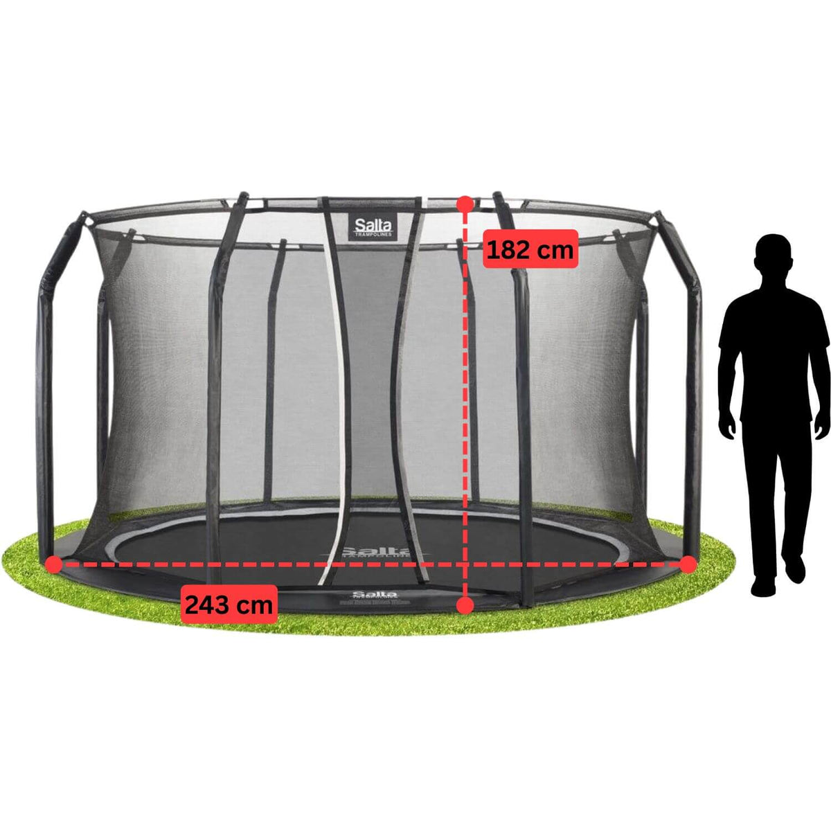 8ft 2" Salta Black Royal Baseground Round Trampoline with Enclosure