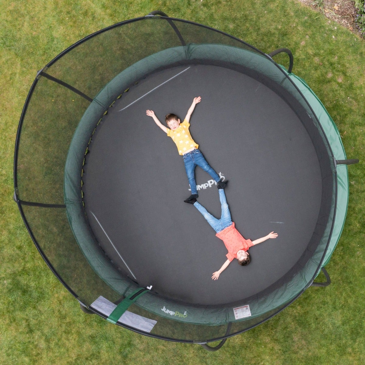 14ft JumpPRO™ Xcite Green Round Trampoline with Enclosure
