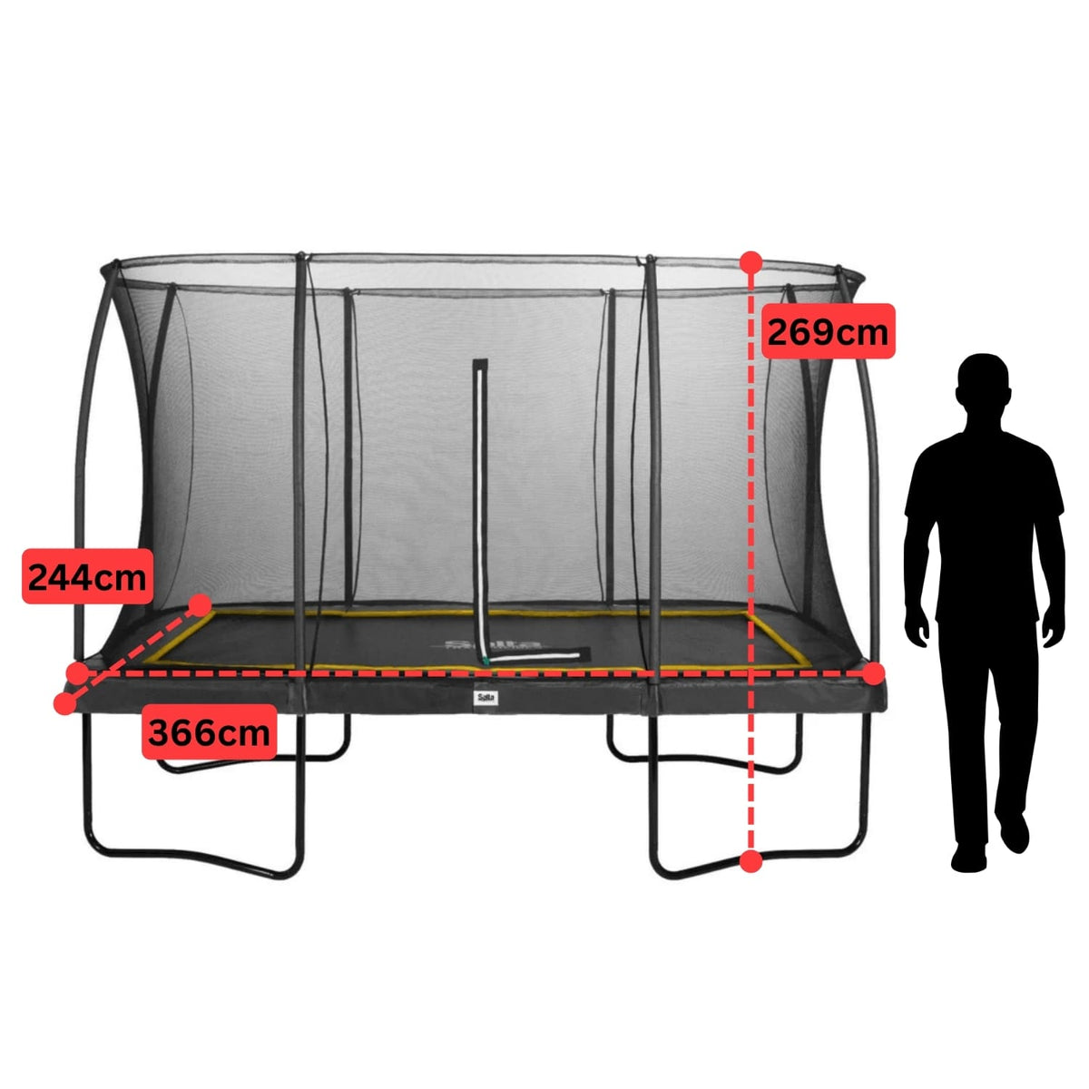 12ft x 8ft Salta Black Rectangular Comfort Edition Trampoline with Enclosure