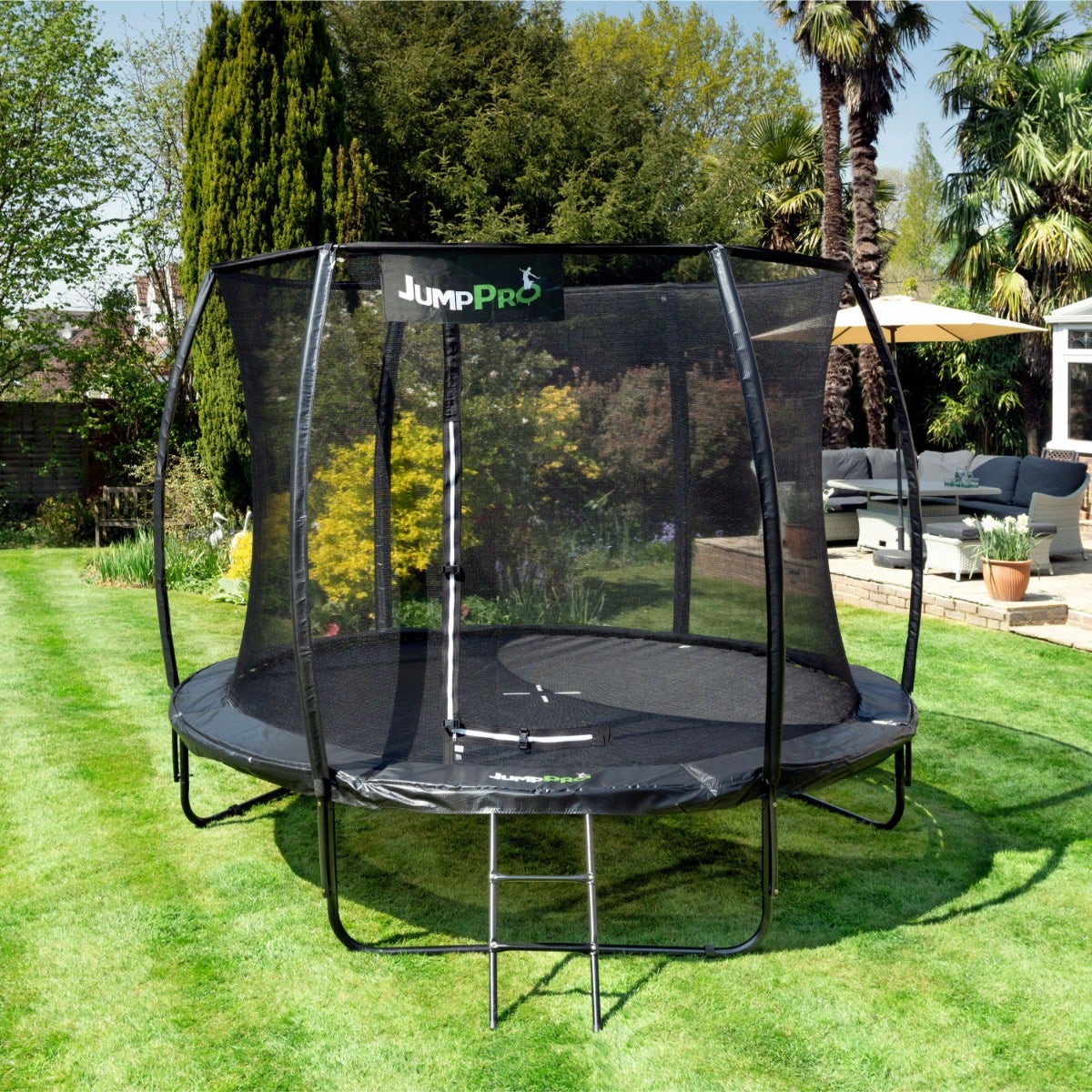 10ft JumpPRO™ Xcel Black Round Trampoline with Enclosure
