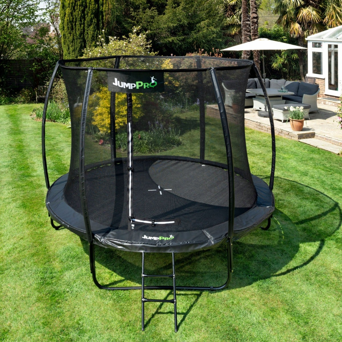 10ft JumpPRO™ Xcel Black Round Trampoline with Enclosure
